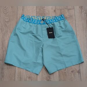$425 Mens VERSACE Greek Key Swim Shorts Trunks Sea Green 6 (XL)